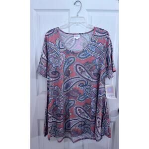 Lularoe Perfect T Shirt Orange Blue Huge Paisley Tunic Large 16/18 18/20 New